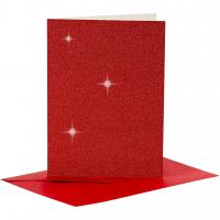 4 sæt kort og kuvert C6 glitter rød